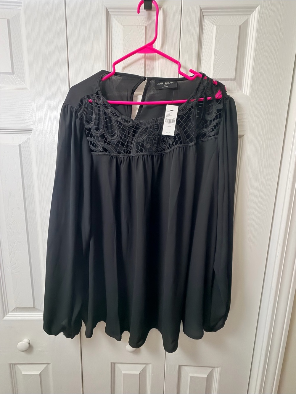 Lane Bryant Black Crochet Yoke Long Sleeve Blouse